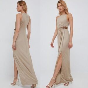 Ralph Lauren Gold Beige Maxi Dress with Belt